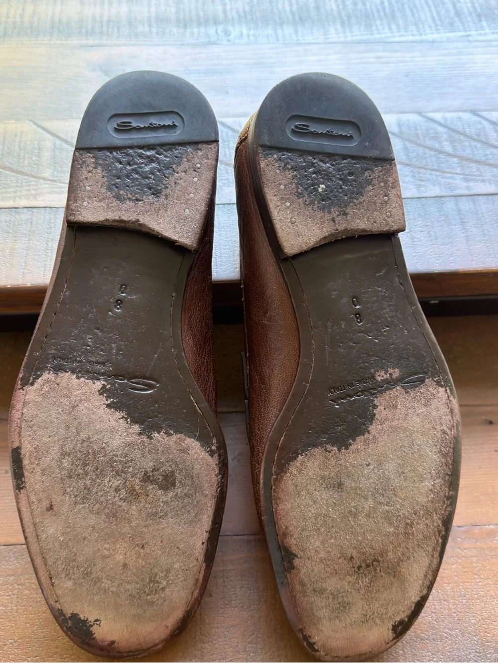 Santoni Brown Leather Penny Loafers for Men 8